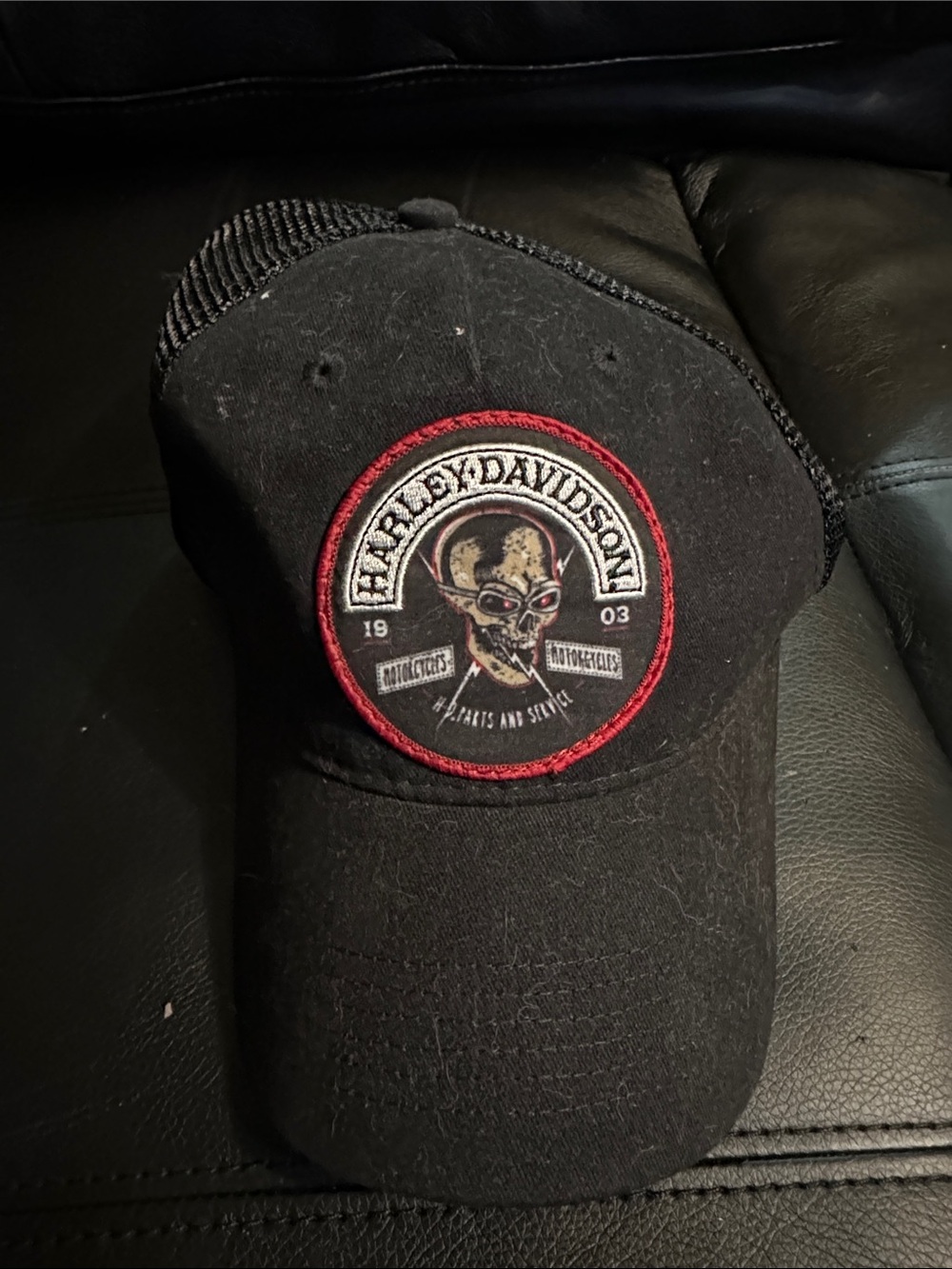 Harley-Davidson Black Cap with Red-Trim Skull Patch
